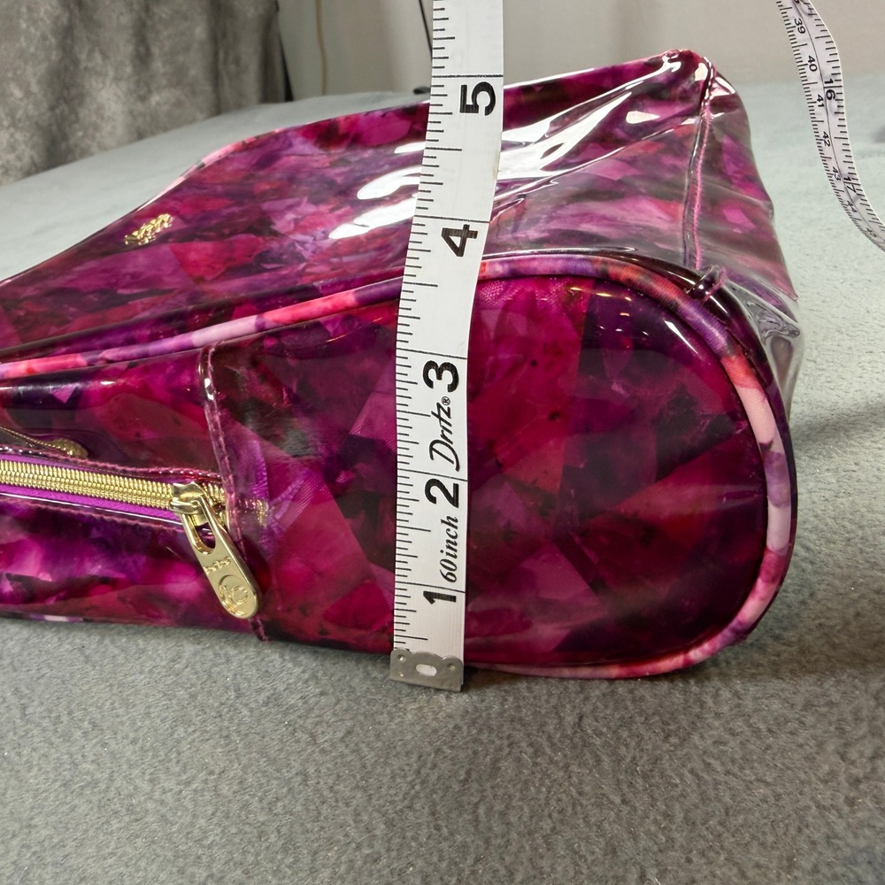 Bebe Pink Purple Geometric Crystal Print Makeup Bag Cosmetic Case Glossy Gold - Picture 4 of 6